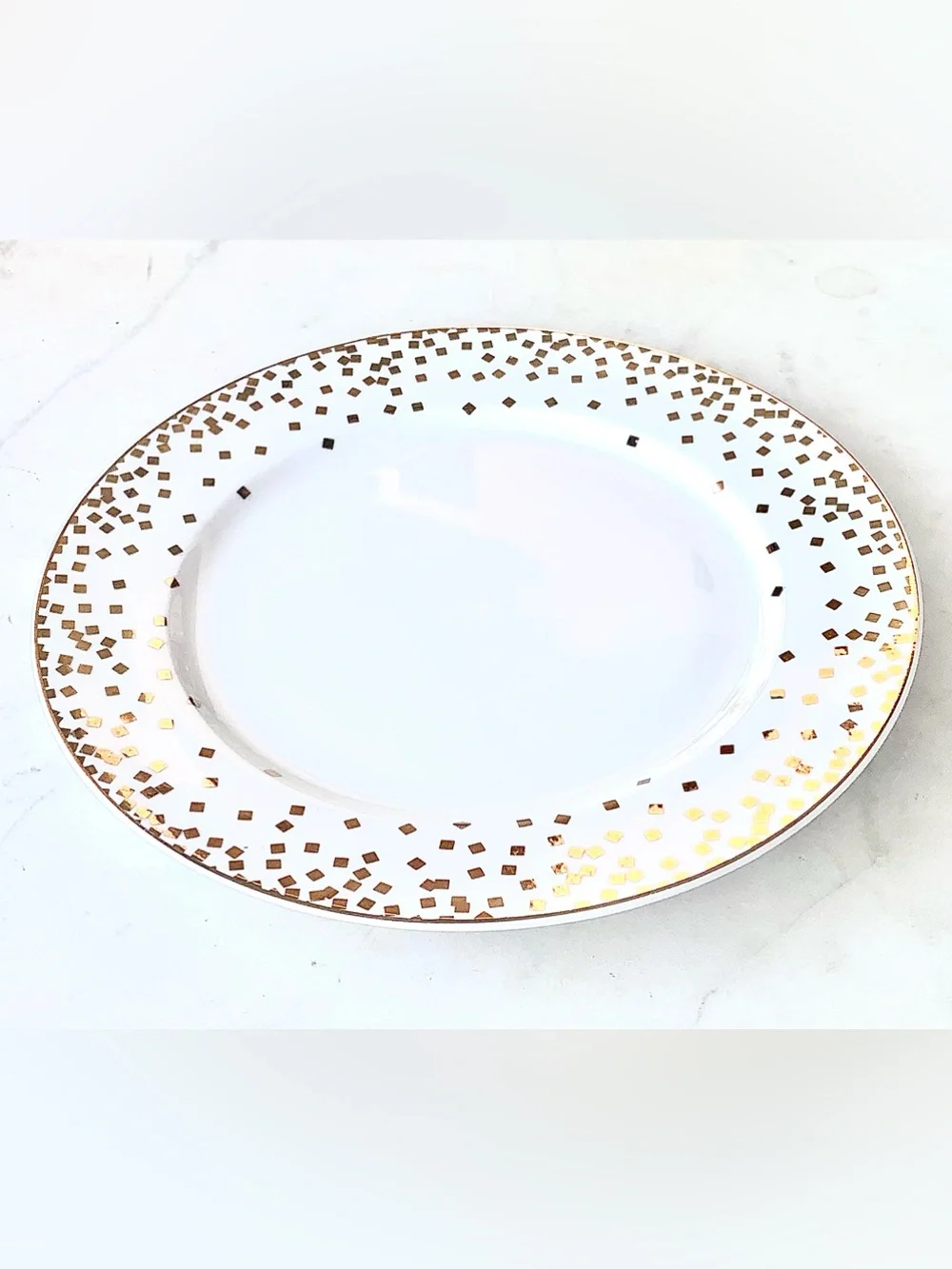 GRACE TEAWARE Elegant White SALAD Plate with Gold METALLIC Confetti Rim NEW 8IN